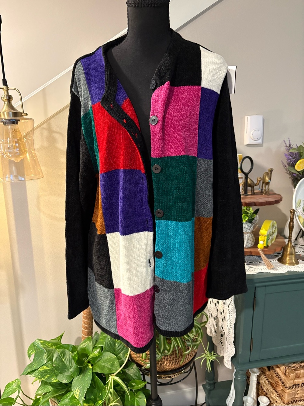 Colorblock Patchwork Button-Front Cardigan Sweater - Multi